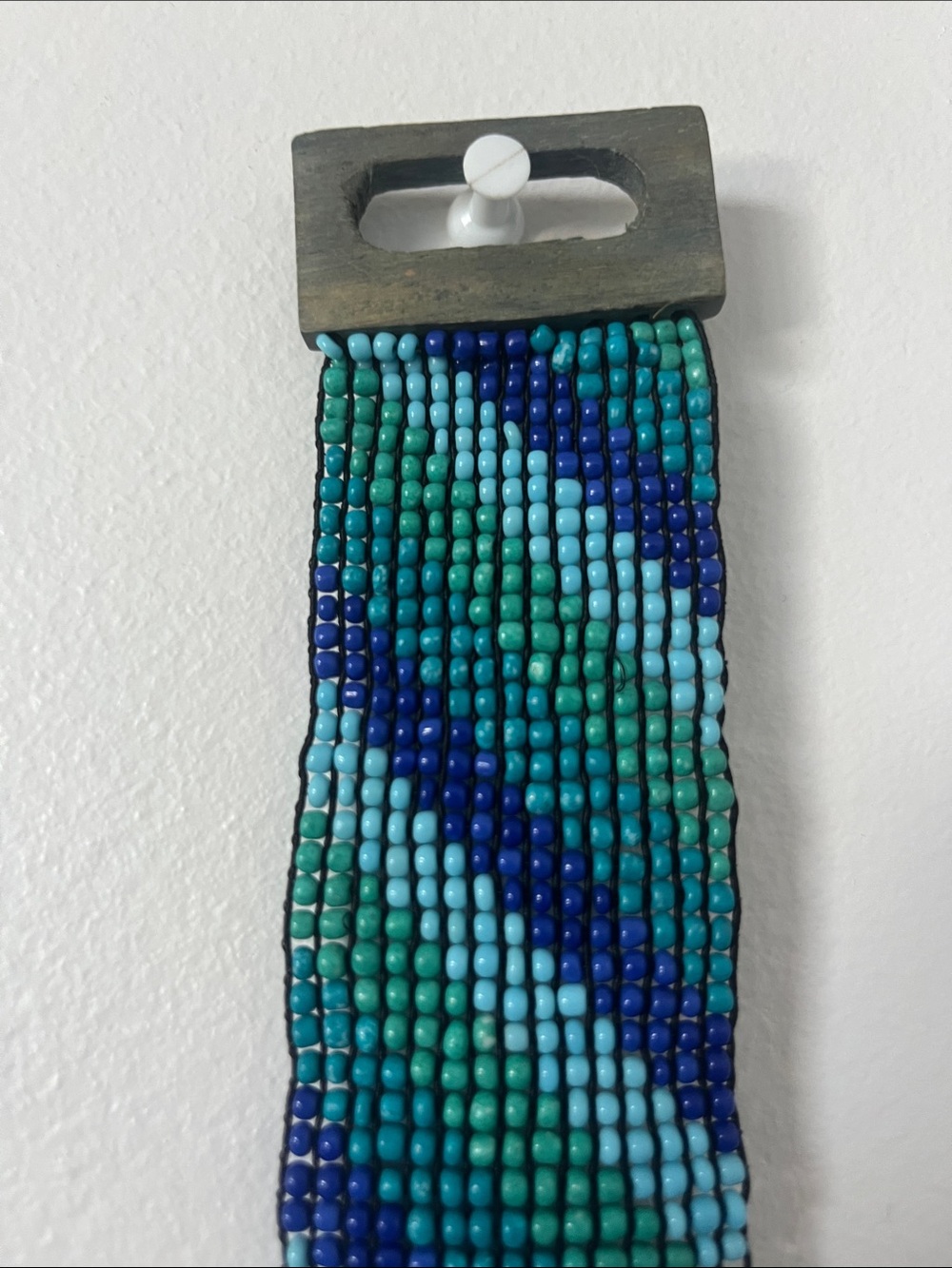Striped Blue-Green Beaded Belt w/ Wooden claps